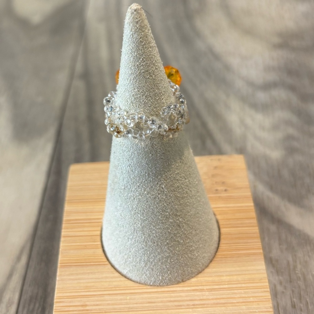 Crystal Beaded Floral Ring with Orange/Yellow and Silver Details! Hand made. - Picture 4 of 5